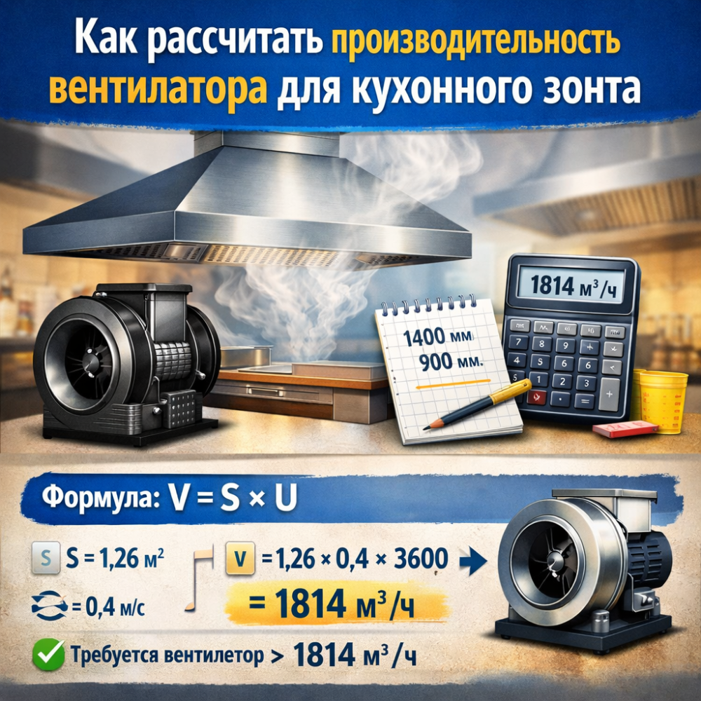 Как рассчитать производительность вентилятора для кухонного зонта