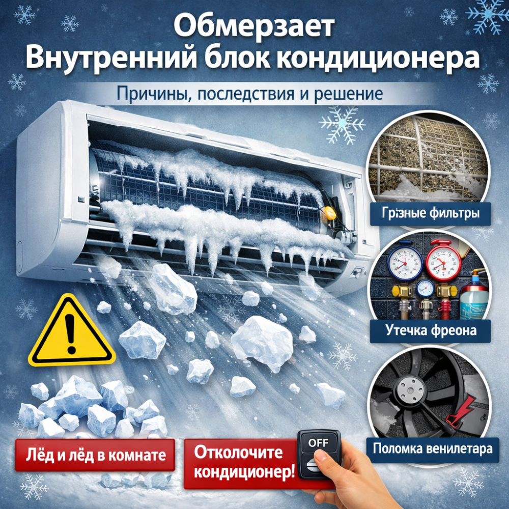 Обмерзает внутренний блок кондиционера — причины, последствия и решение