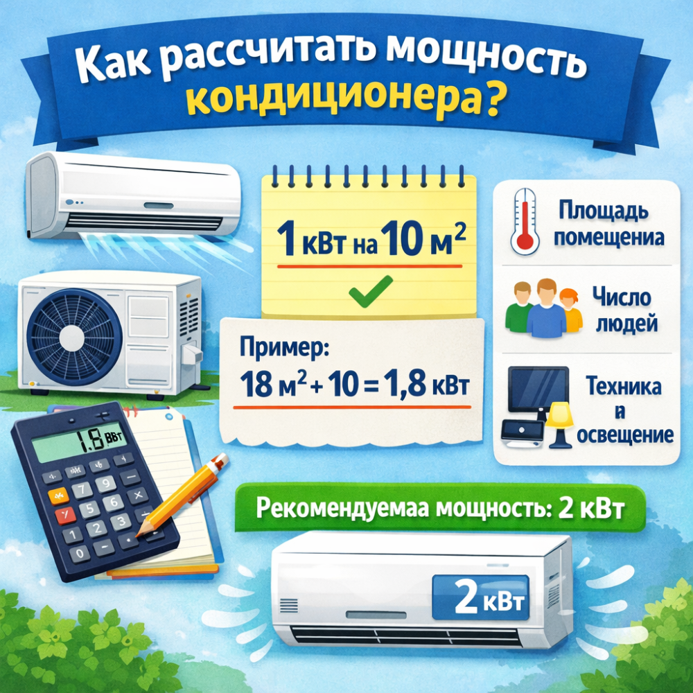 Как рассчитать мощность кондиционера — простая формула и пример расчёта